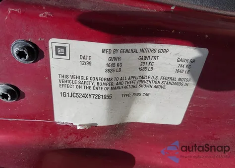 2000 Chevrolet Cavalier from USA, damaged, VIN 1G1JC524XY7281955